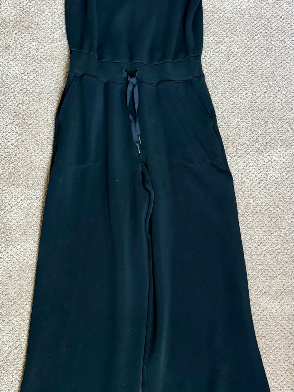 SPANX Air Essentials French Rib Black Wide-Leg Drawstring Jumpsuit